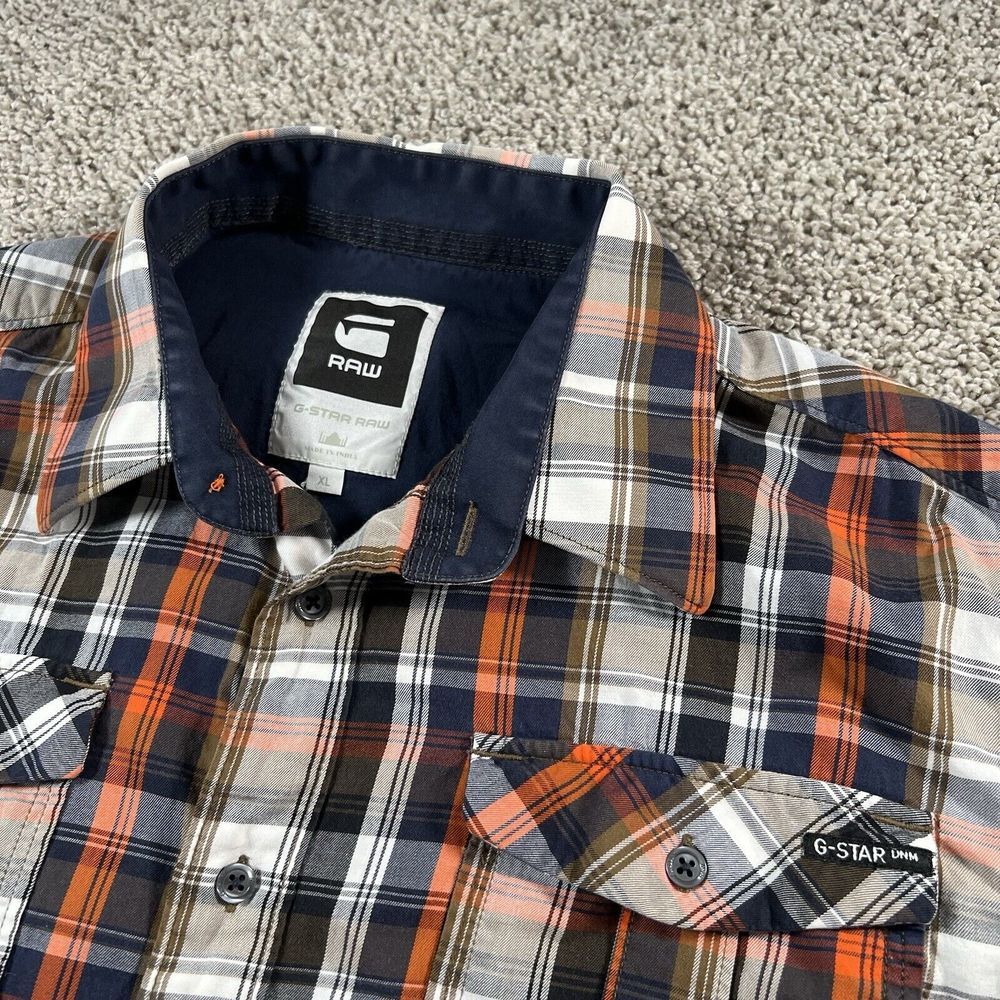 G Star Raw Shirt Mens XL‎ Orange Brown Flannel Classic Preppy Long Sleeve Casual - Picture 3 of 11